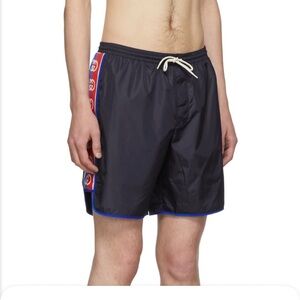 Gucci Navy Logo Stripe Swim‎ Shorts
